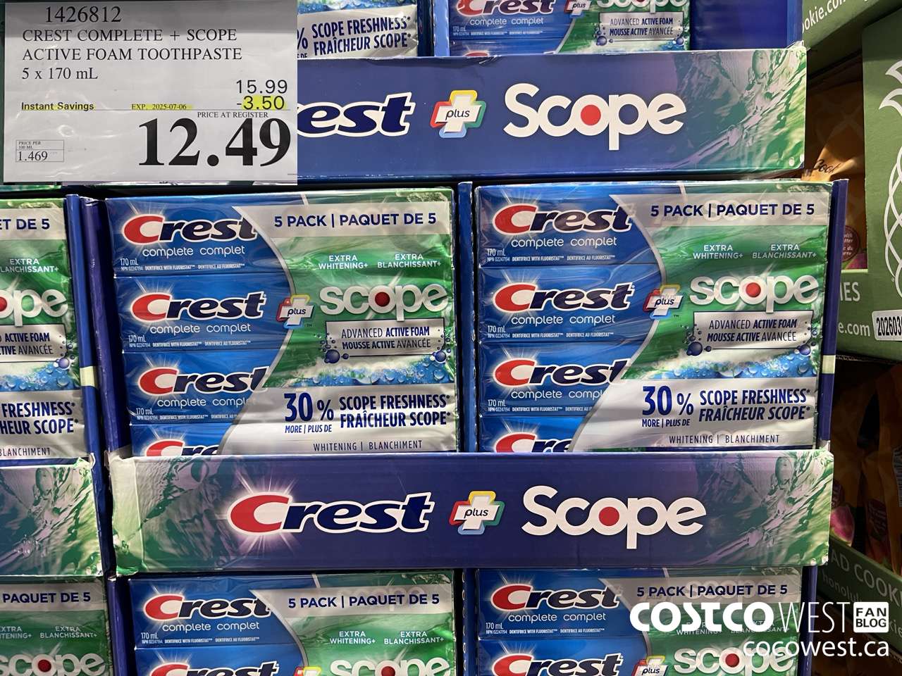 1426812 CREST COMPLETE + SCOPE ACTIVE FOAM TOOTHPASTE 5 x 170ml  ($3.50 INSTANT SAVINGS EXPIRES ON 2025-07-06) $12.49