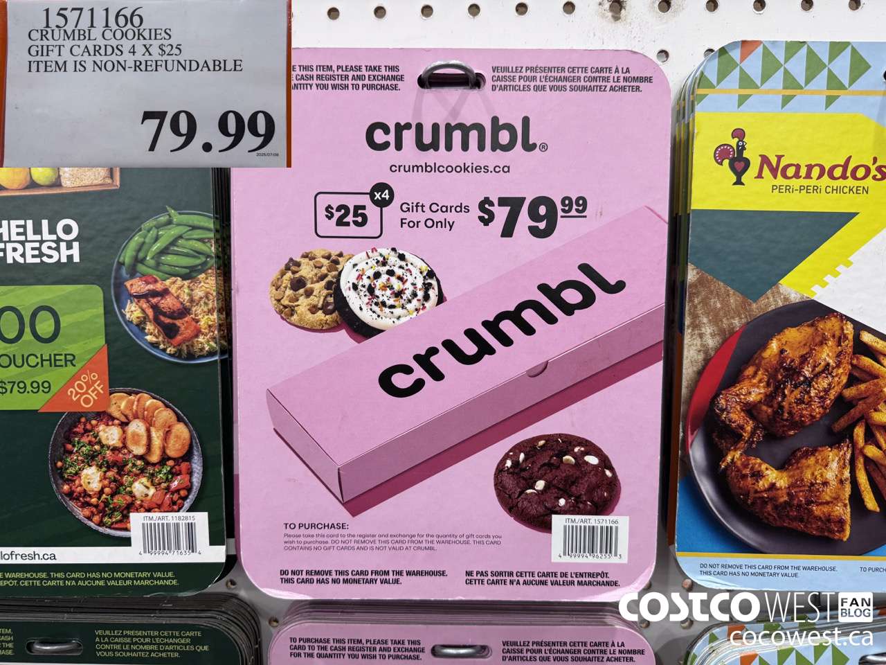 1571166 CRUMBL COOKIES GIFT CARDS 4 X $25 ITEM IS NON-REFUNDABLE $79.99
