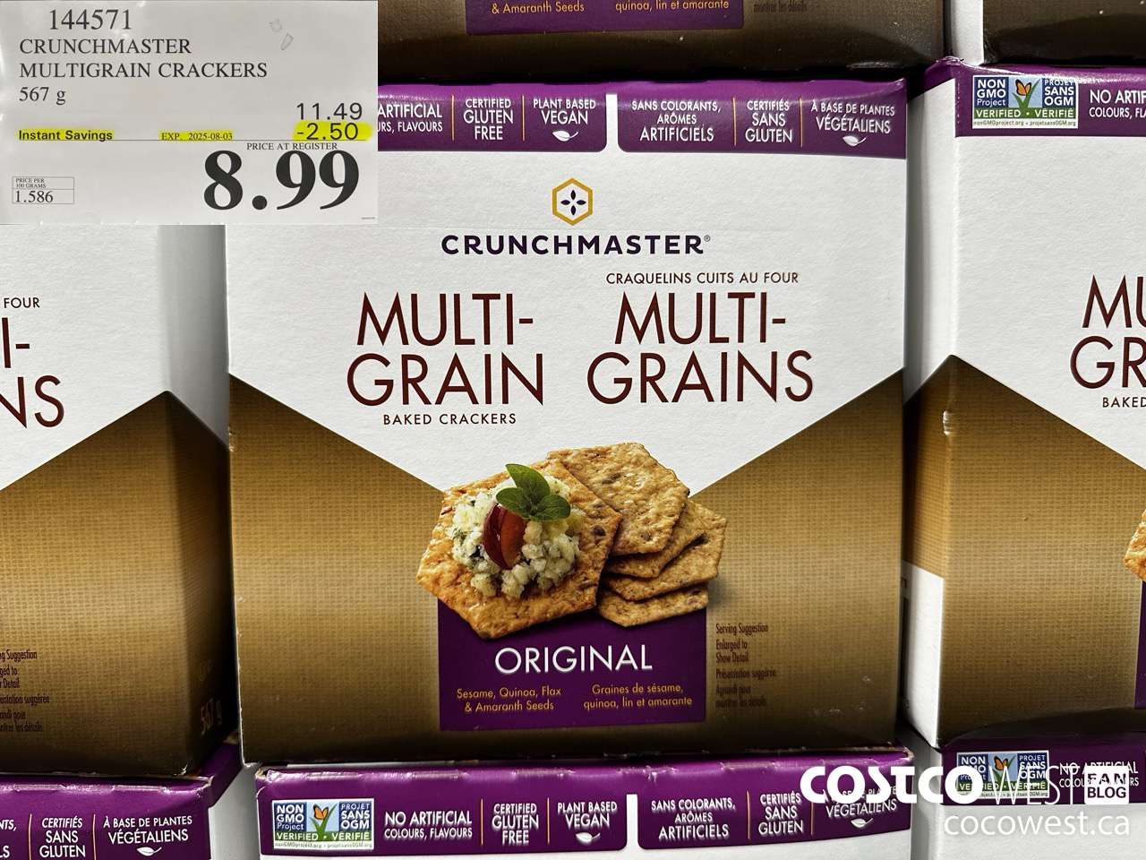 144571 CRUNCHMASTER MULTIGRAIN CRACKERS 567 G ($2.50 INSTANT SAVINGS EXPIRES ON 2025-08-03) $8.99