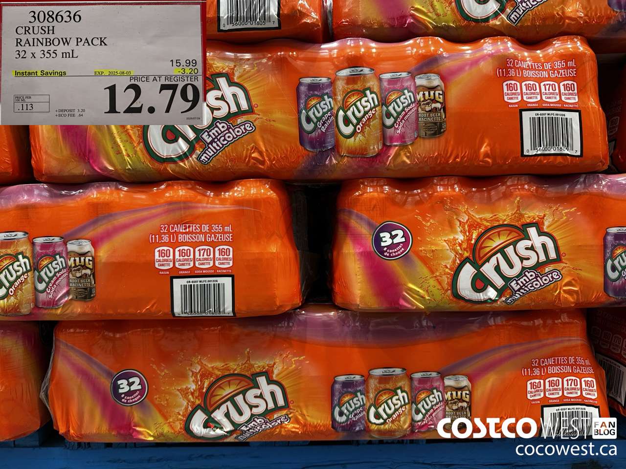 308636 CRUSH RAINBOW PACK 32 X 355 ML ($3.20 INSTANT SAVINGS EXPIRES ON 2025-08-03) $12.79