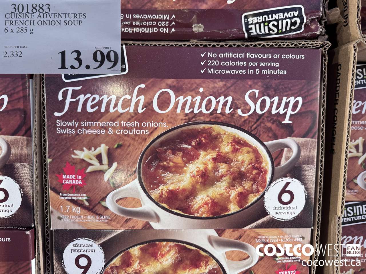 301883 CUISINE ADVENTURES FRENCH ONION SOUP 6 X 285 G $13.99