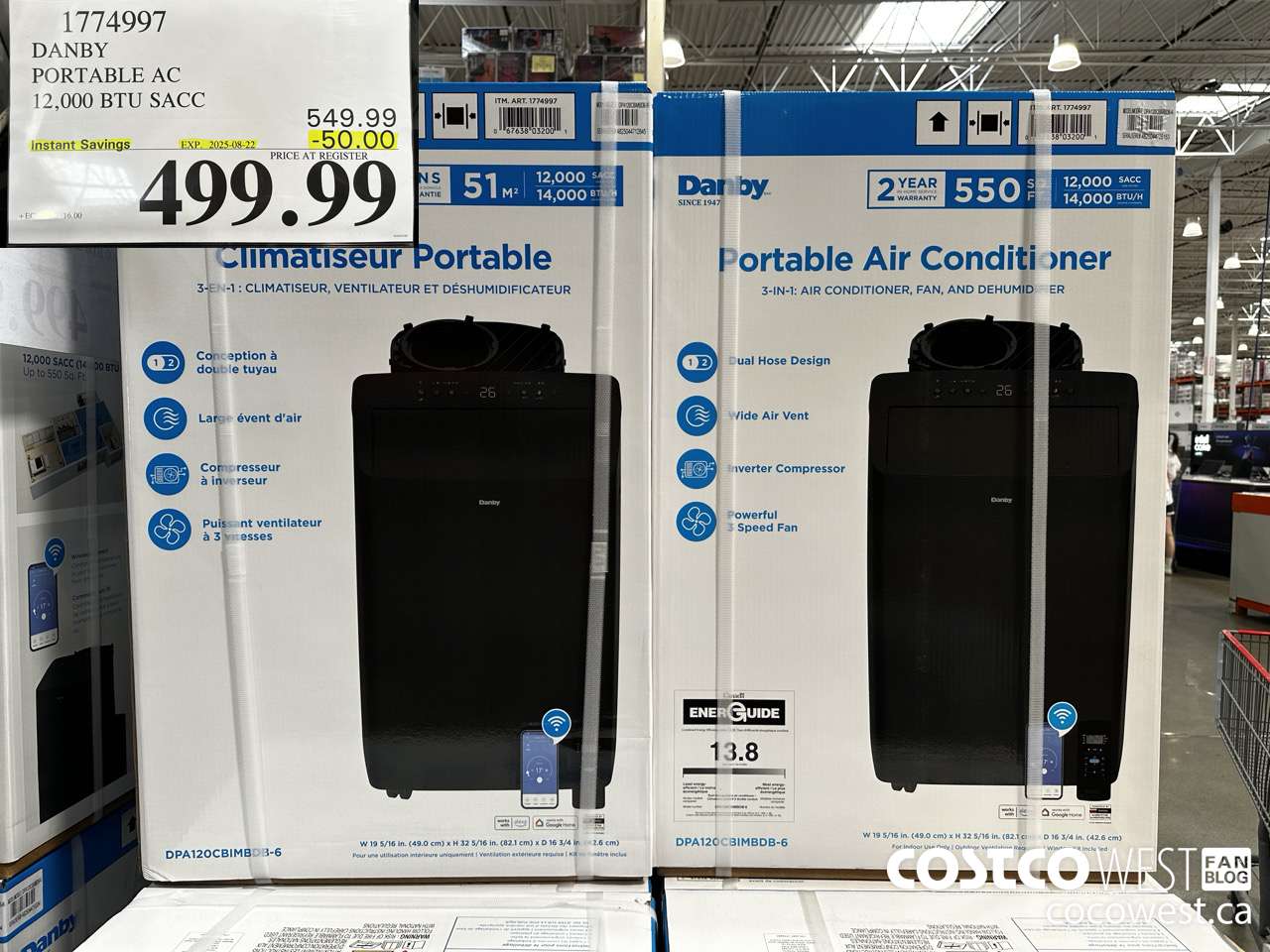 1774997 DANBY 3 IN 1 PORTABLE AC 12,000 BTU SACC ($50.00 INSTANT SAVINGS EXPIRES ON 2025-08-22) $499.99