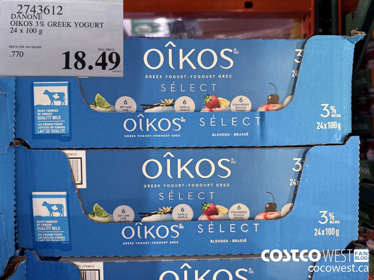2743612 DANONE OIKOS 3% GREEK YOGURT 24 X 100 G $18.49