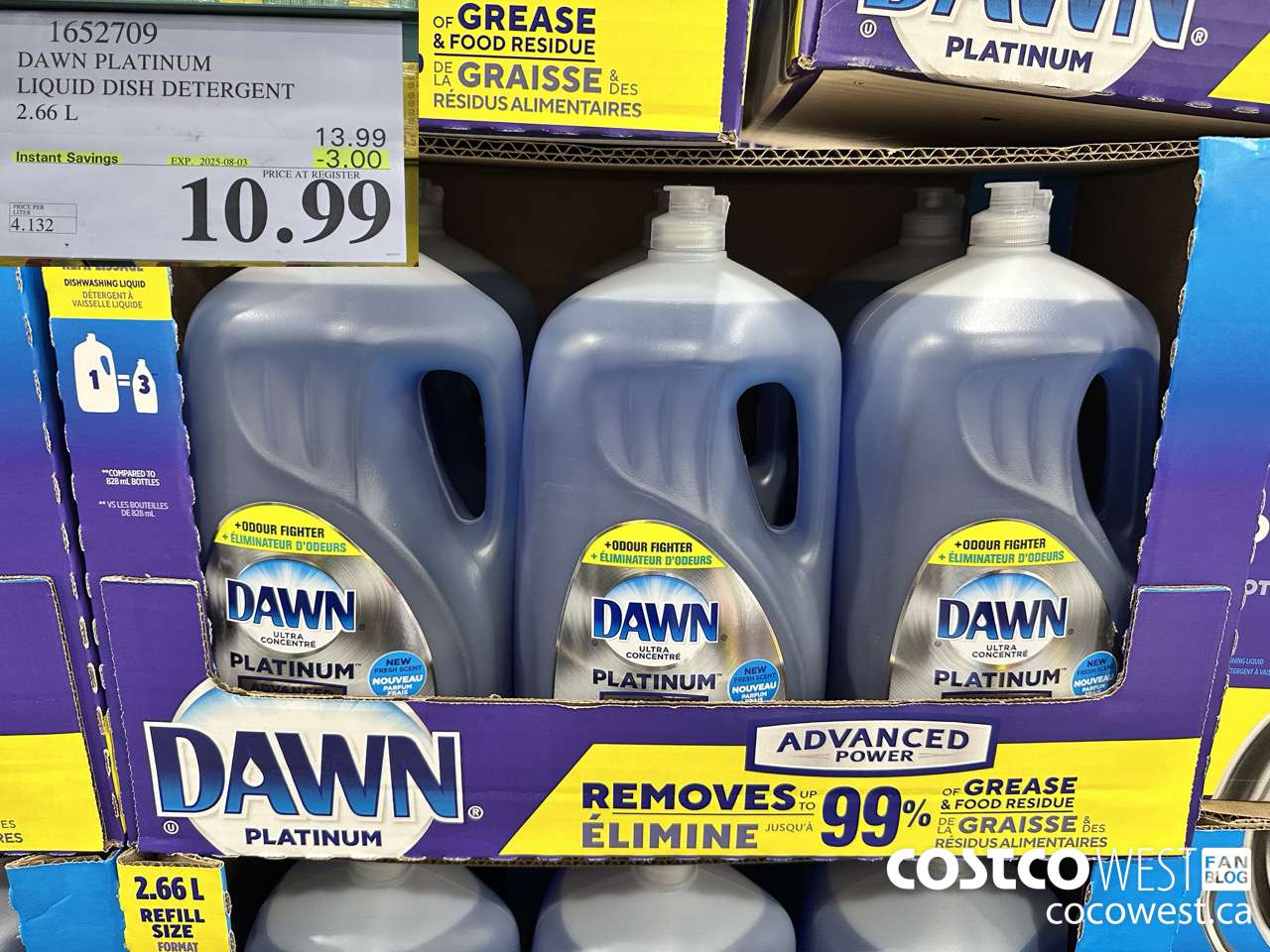 1652709 DAWN PLATINUM LIQUID DISH DETERGENT 2.66L ($3.00 INSTANT SAVINGS EXPIRES ON 2025-08-03) $10.99