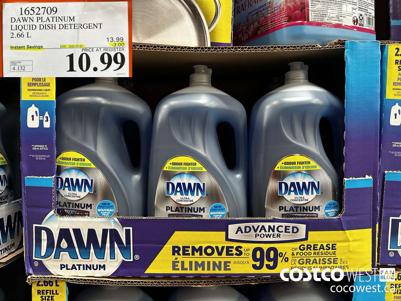 1652709 DAWN PLATINUM LIQUID DISH DETERGENT 2.66L ($3.00 INSTANT SAVINGS EXPIRES ON 2025-08-03) $10.99