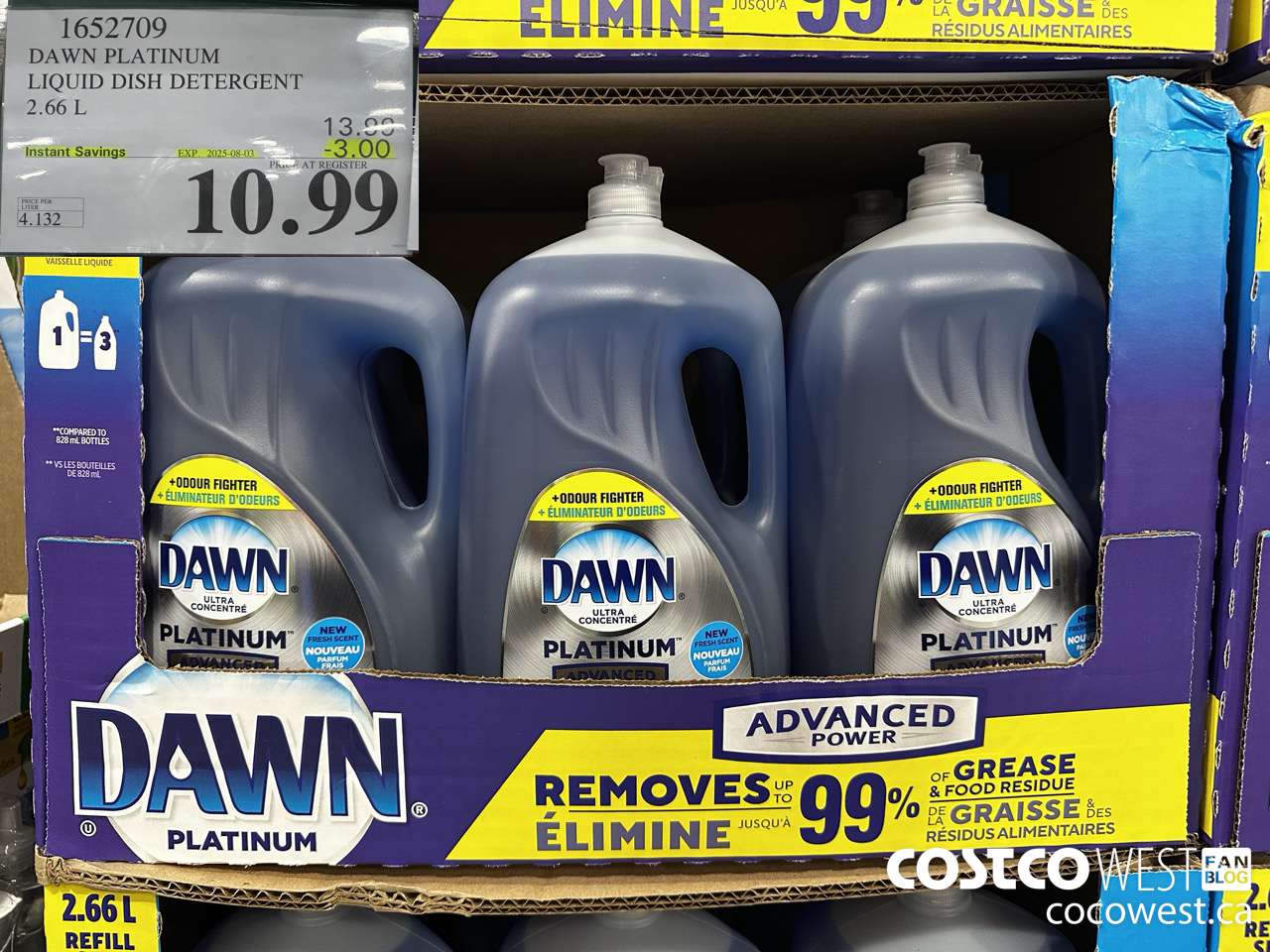 1652709 DAWN PLATINUM LIQUID DISH DETERGENT 2.66L ($3.00 INSTANT SAVINGS EXPIRES ON 2025-08-03) $10.99