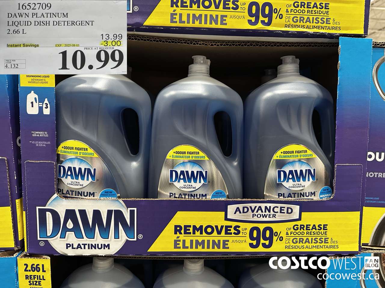 1652709 DAWN PLATINUM LIQUID DISH DETERGENT 2.66L ($3.00 INSTANT SAVINGS EXPIRES ON 2025-08-03) $10.99