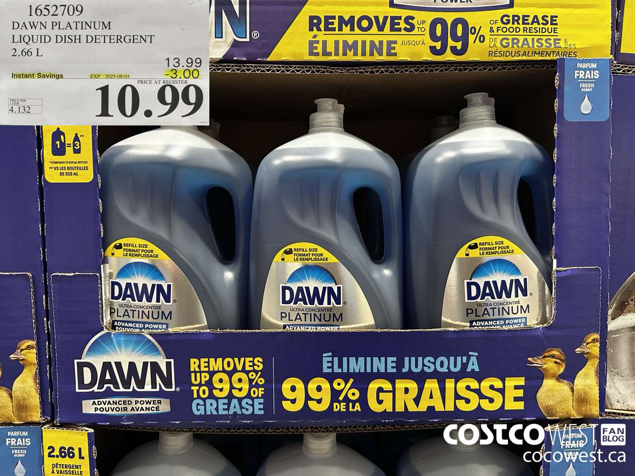 1652709 DAWN PLATINUM LIQUID DISH DETERGENT 2.66L ($3.00 INSTANT SAVINGS EXPIRES ON 2025-08-03) $10.99