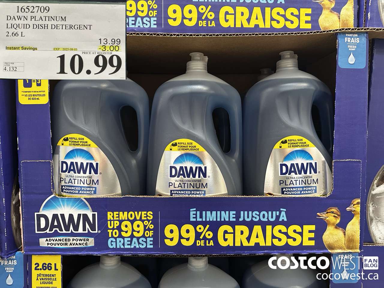 1652709 DAWN PLATINUM LIQUID DISH DETERGENT 2.66L ($3.00 INSTANT SAVINGS EXPIRES ON 2025-08-03) $10.99