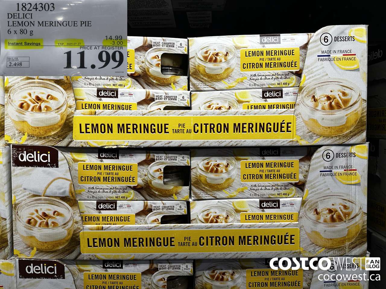 1824303 DELICI LEMON MERINGUE PIE 6 X 80G ($3.00 INSTANT SAVINGS EXPIRES ON 2025-07-27) $11.99