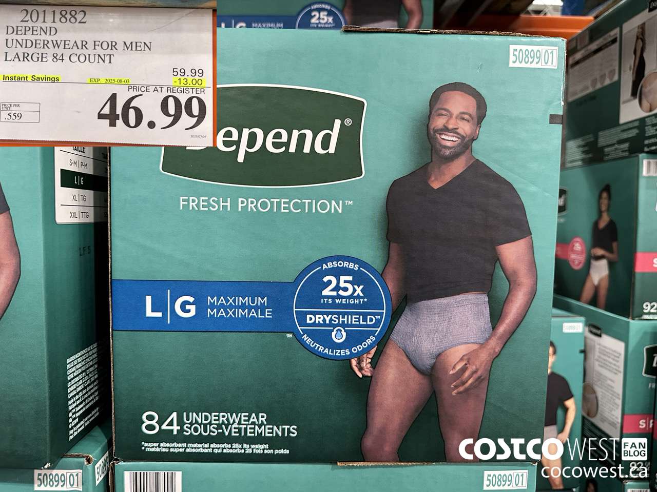 2011882 DEPEND UNDERWEAR FOR MEN LARGE 84 COUNT ($13.00 INSTANT SAVINGS EXPIRES ON 2025-08-03) $46.99