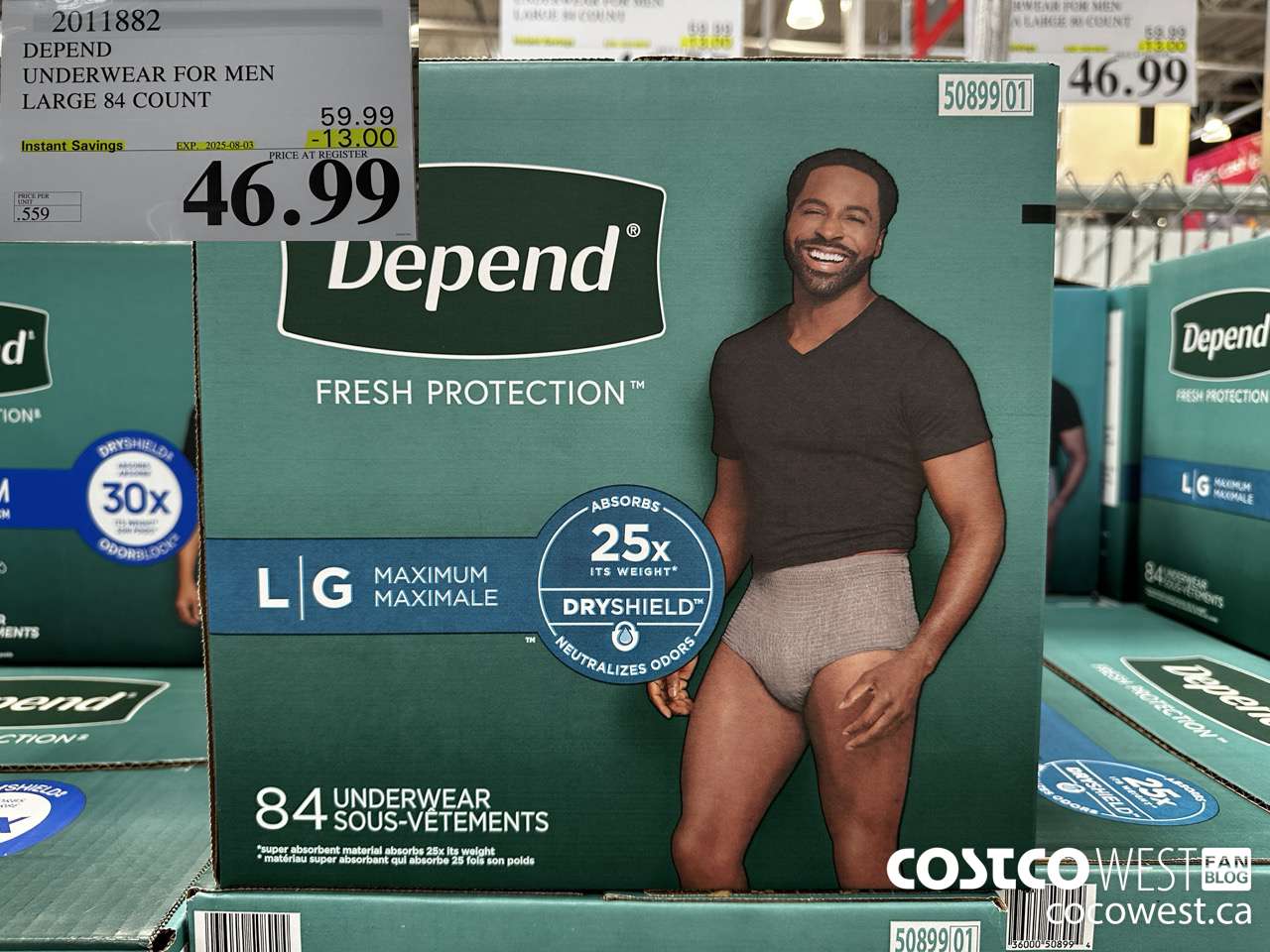 2011882 DEPEND UNDERWEAR FOR MEN LARGE 84 COUNT ($13.00 INSTANT SAVINGS EXPIRES ON 2025-08-03) $46.99