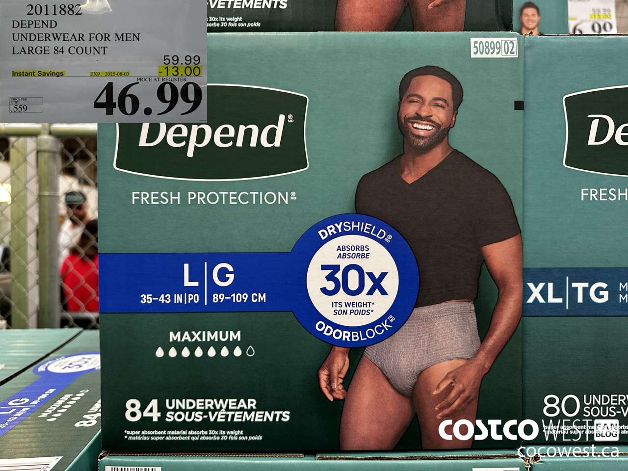2011882 DEPEND UNDERWEAR FOR MEN LARGE 84 COUNT ($13.00 INSTANT SAVINGS EXPIRES ON 2025-08-03) $46.99
