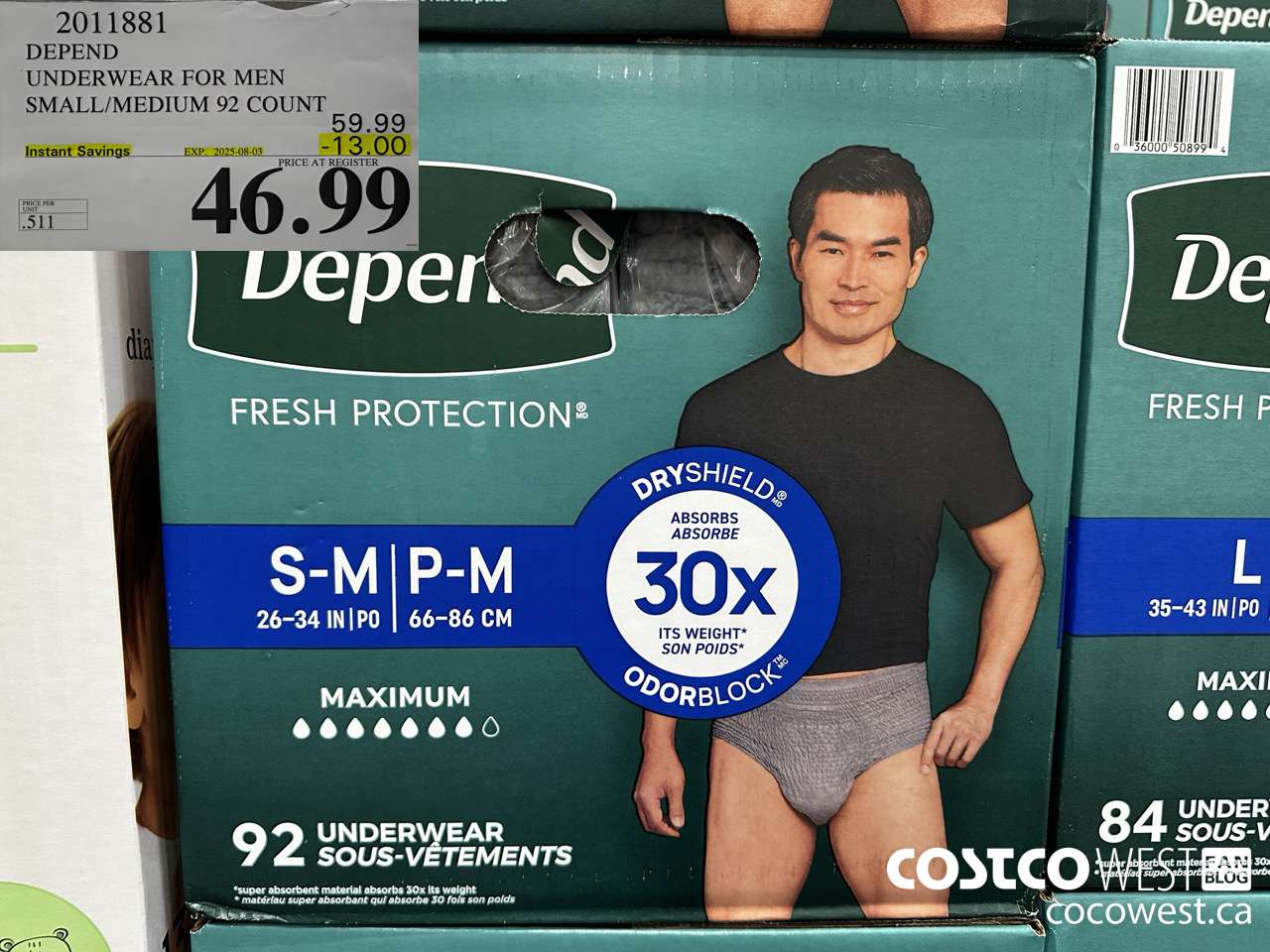 2011881 DEPEND UNDERWEAR FOR MEN S/M 92 COUNT ($13.00 INSTANT SAVINGS EXPIRES ON 2025-08-03) $46.99