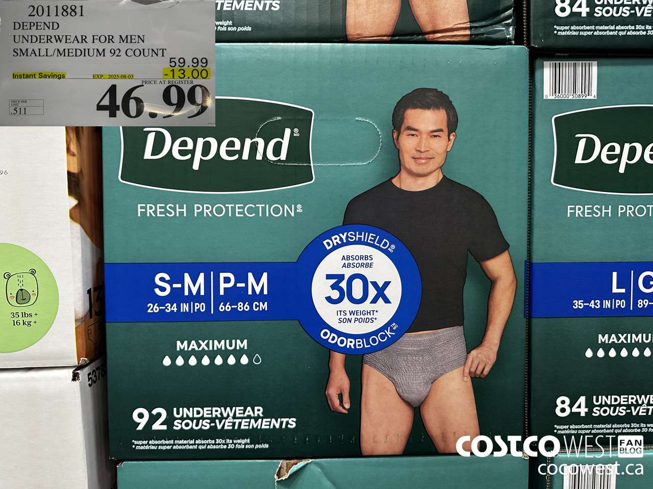 2011881 DEPEND UNDERWEAR FOR MEN S/M 92 COUNT ($13.00 INSTANT SAVINGS EXPIRES ON 2025-08-03) $46.99