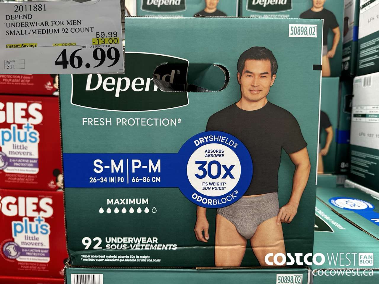 2011881 DEPEND UNDERWEAR FOR MEN S/M 92 COUNT ($13.00 INSTANT SAVINGS EXPIRES ON 2025-08-03) $46.99