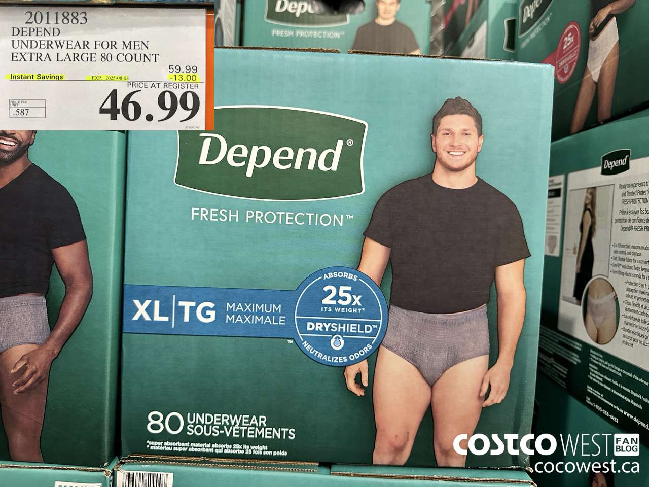 2011883 DEPEND UNDERWEAR FOR MEN X-LARGE 80 COUNT ($13.00 INSTANT SAVINGS EXPIRES ON 2025-08-03) $46.99