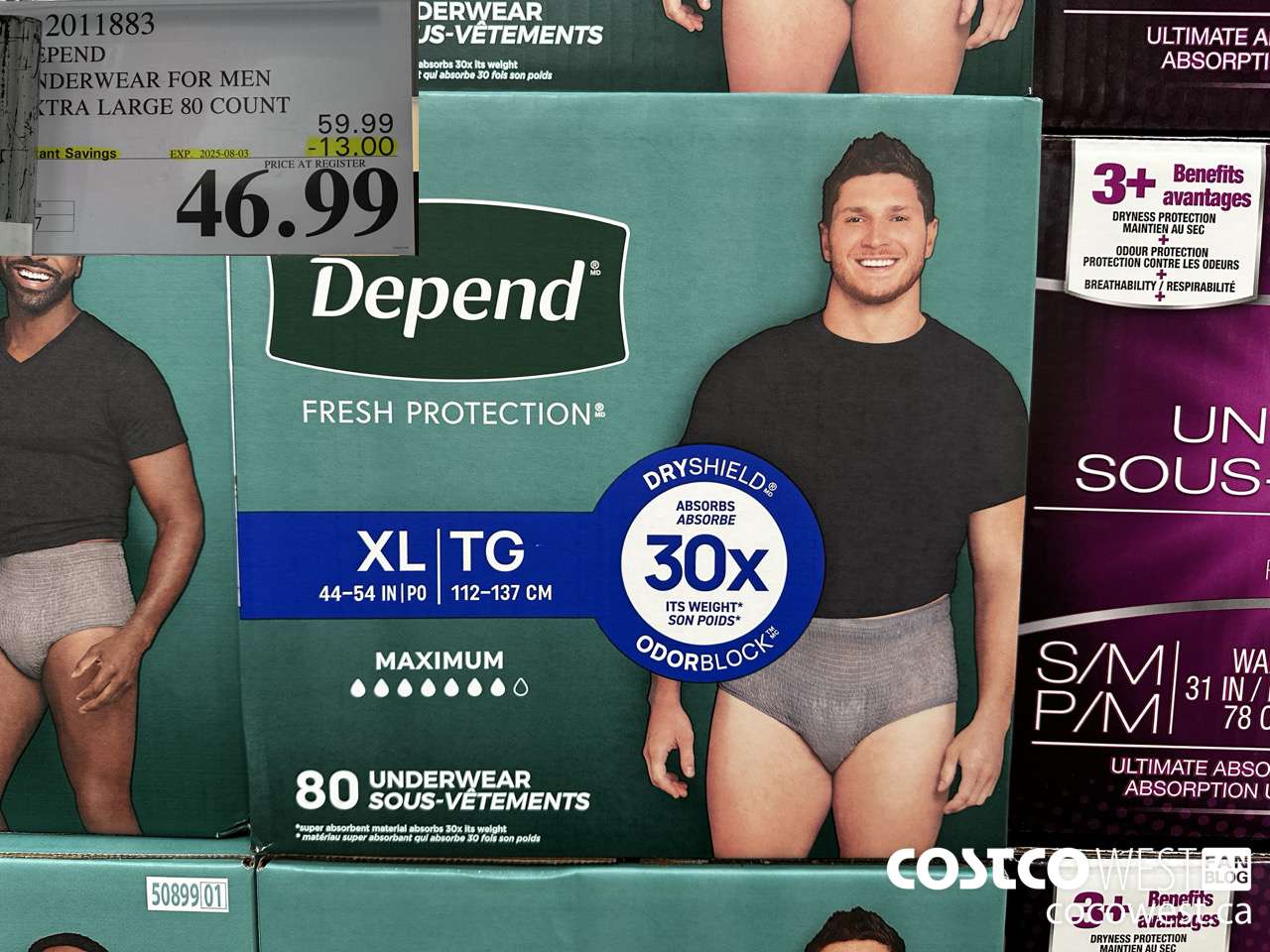 2011883 DEPEND UNDERWEAR FOR MEN X-LARGE 80 COUNT ($13.00 INSTANT SAVINGS EXPIRES ON 2025-08-03) $46.99