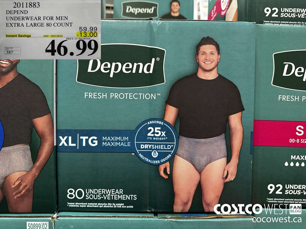 2011883 DEPEND UNDERWEAR FOR MEN X-LARGE 80 COUNT ($13.00 INSTANT SAVINGS EXPIRES ON 2025-08-03) $46.99