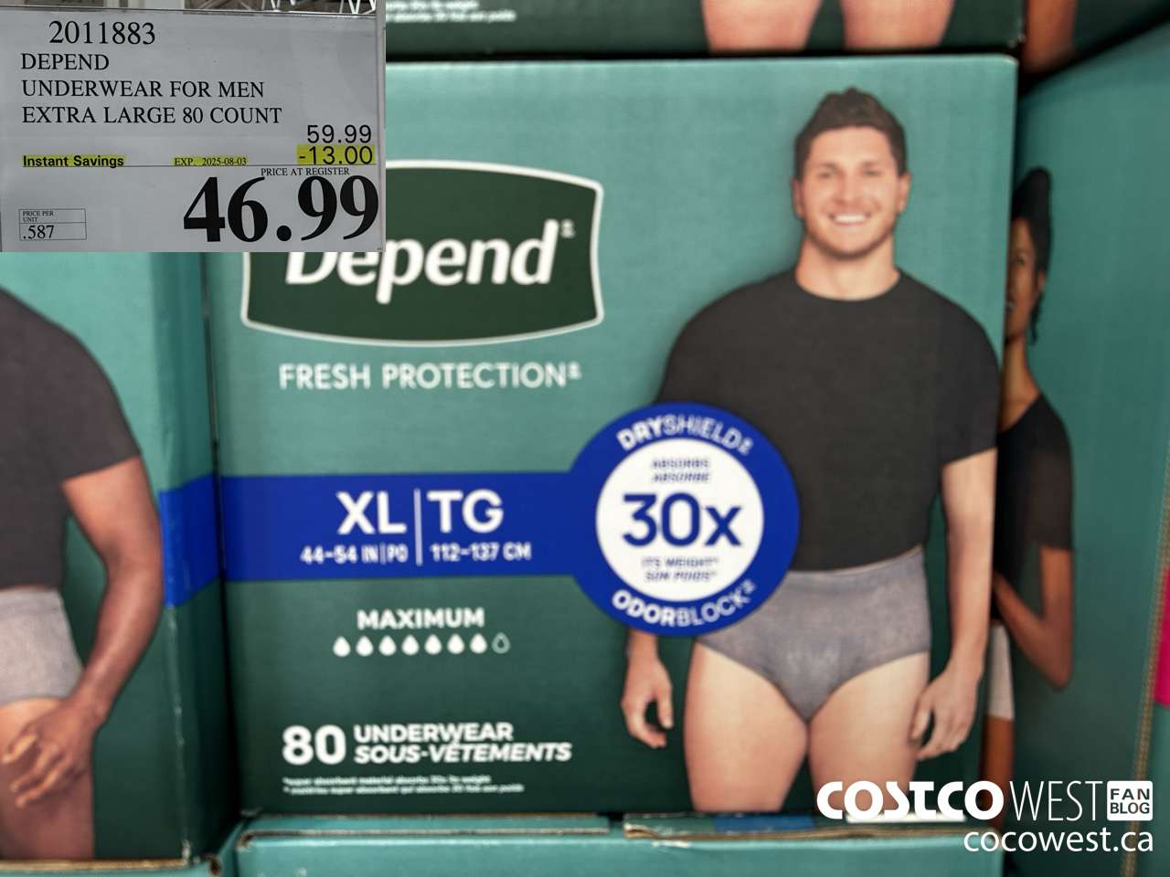 2011883 DEPEND UNDERWEAR FOR MEN X-LARGE 80 COUNT ($13.00 INSTANT SAVINGS EXPIRES ON 2025-08-03) $46.99