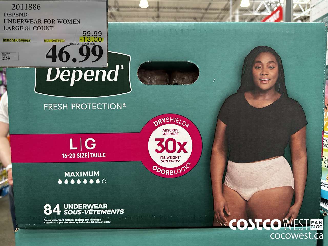 2011886 DEPEND UNDERWEAR FOR WOMEN LARGE 84 COUNT ($13.00 INSTANT SAVINGS EXPIRES ON 2025-08-03) $46.99