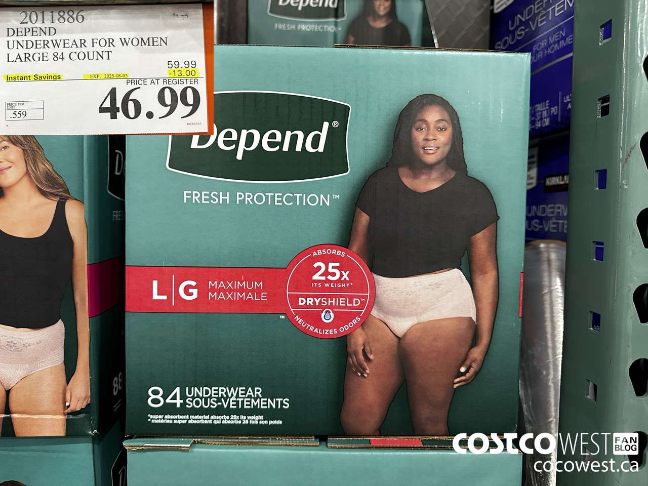 2011886 DEPEND UNDERWEAR FOR WOMEN LARGE 84 COUNT ($13.00 INSTANT SAVINGS EXPIRES ON 2025-08-03) $46.99