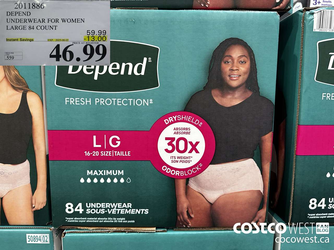 2011886 DEPEND UNDERWEAR FOR WOMEN LARGE 84 COUNT ($13.00 INSTANT SAVINGS EXPIRES ON 2025-08-03) $46.99
