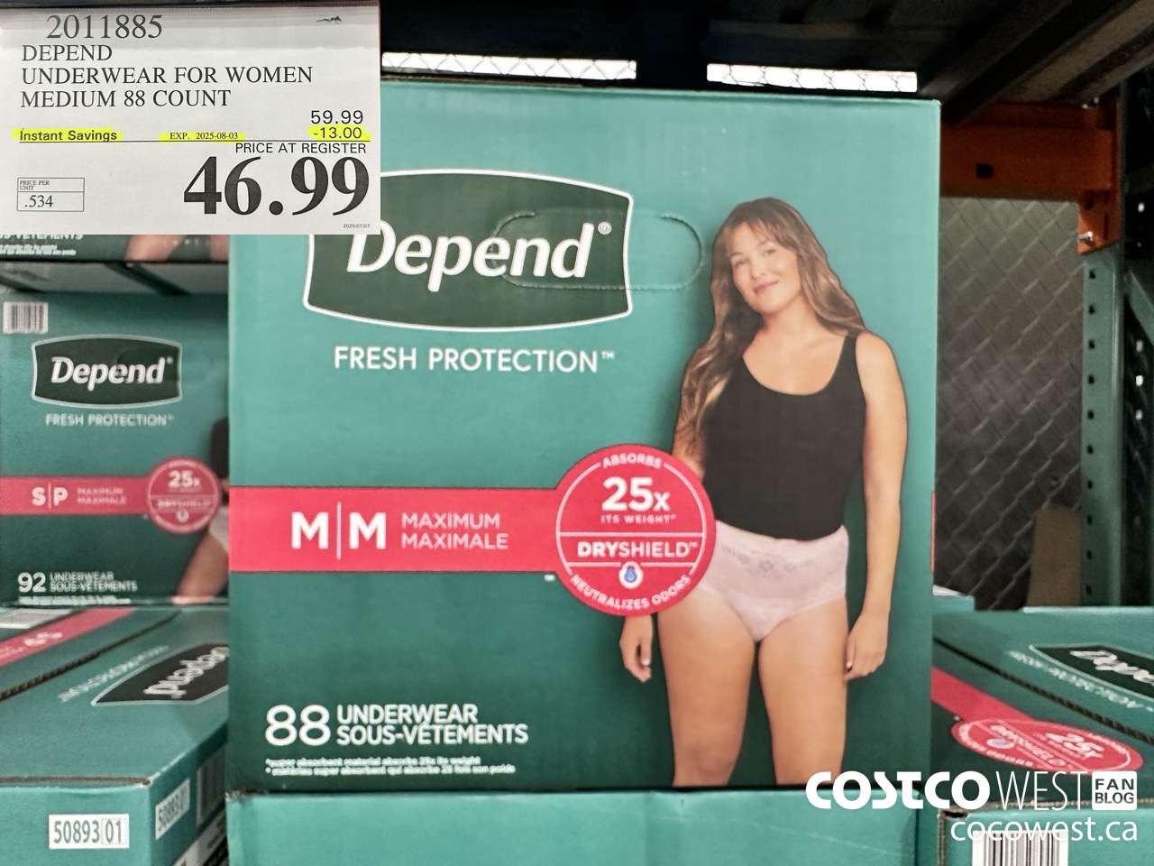 2011885 DEPEND UNDERWEAR FOR WOMEN MEDIUM 88 COUNT ($13.00 INSTANT SAVINGS EXPIRES ON 2025-08-03) $46.99