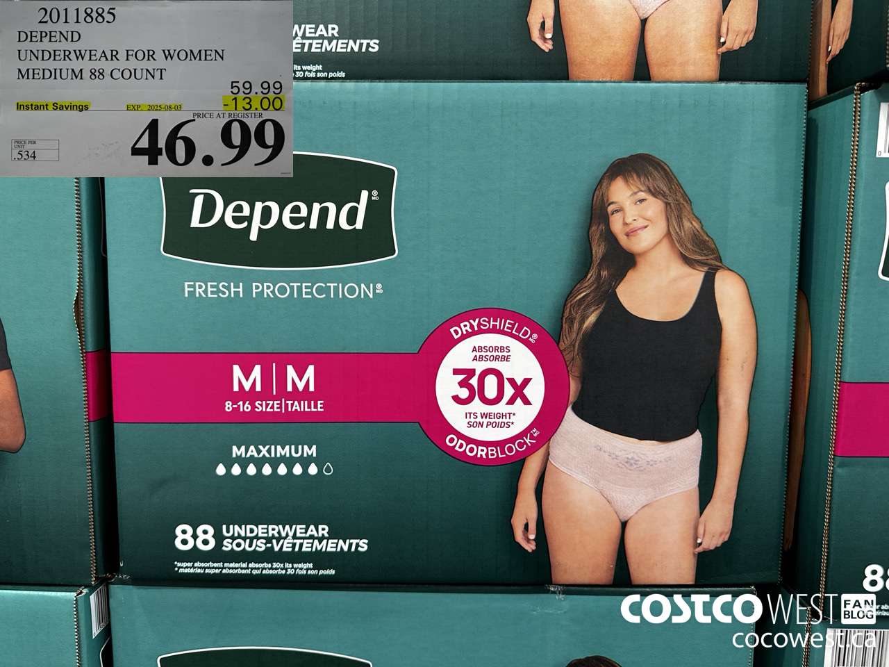 2011885 DEPEND UNDERWEAR FOR WOMEN MEDIUM 88 COUNT ($13.00 INSTANT SAVINGS EXPIRES ON 2025-08-03) $46.99