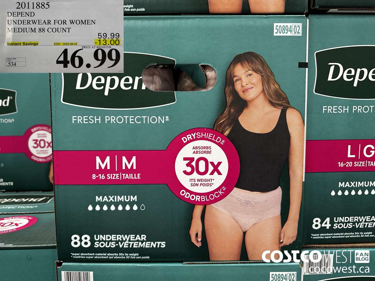 2011885 DEPEND UNDERWEAR FOR WOMEN MEDIUM 88 COUNT ($13.00 INSTANT SAVINGS EXPIRES ON 2025-08-03) $46.99