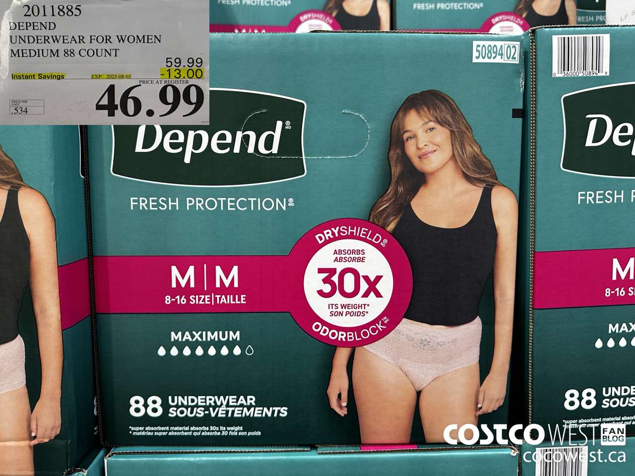 2011885 DEPEND UNDERWEAR FOR WOMEN MEDIUM 88 COUNT ($13.00 INSTANT SAVINGS EXPIRES ON 2025-08-03) $46.99