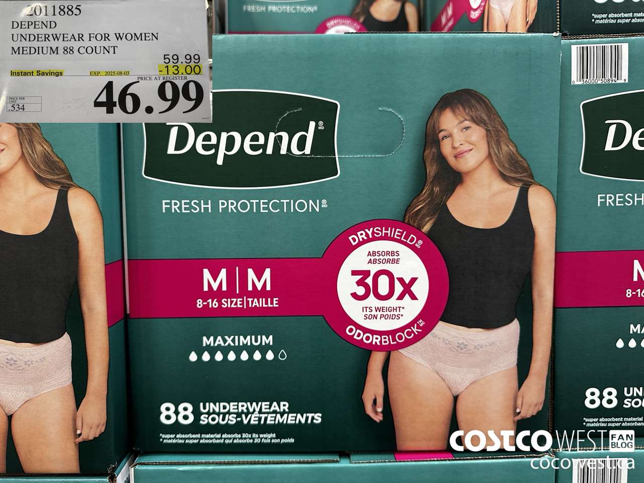 2011885 DEPEND UNDERWEAR FOR WOMEN MEDIUM 88 COUNT ($13.00 INSTANT SAVINGS EXPIRES ON 2025-08-03) $46.99
