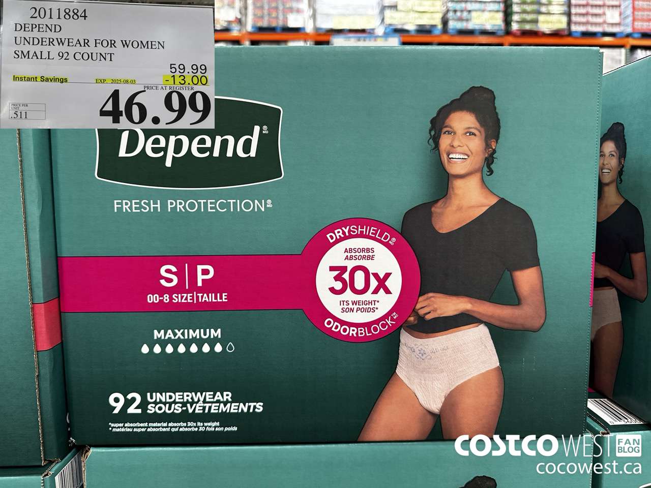2011884 DEPEND UNDERWEAR FOR WOMEN SMALL 92 COUNT ($13.00 INSTANT SAVINGS EXPIRES ON 2025-08-03) $46.99