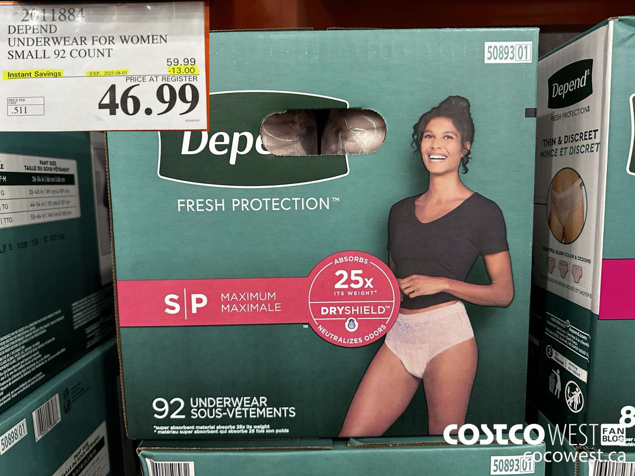 2011884 DEPEND UNDERWEAR FOR WOMEN SMALL 92 COUNT ($13.00 INSTANT SAVINGS EXPIRES ON 2025-08-03) $46.99