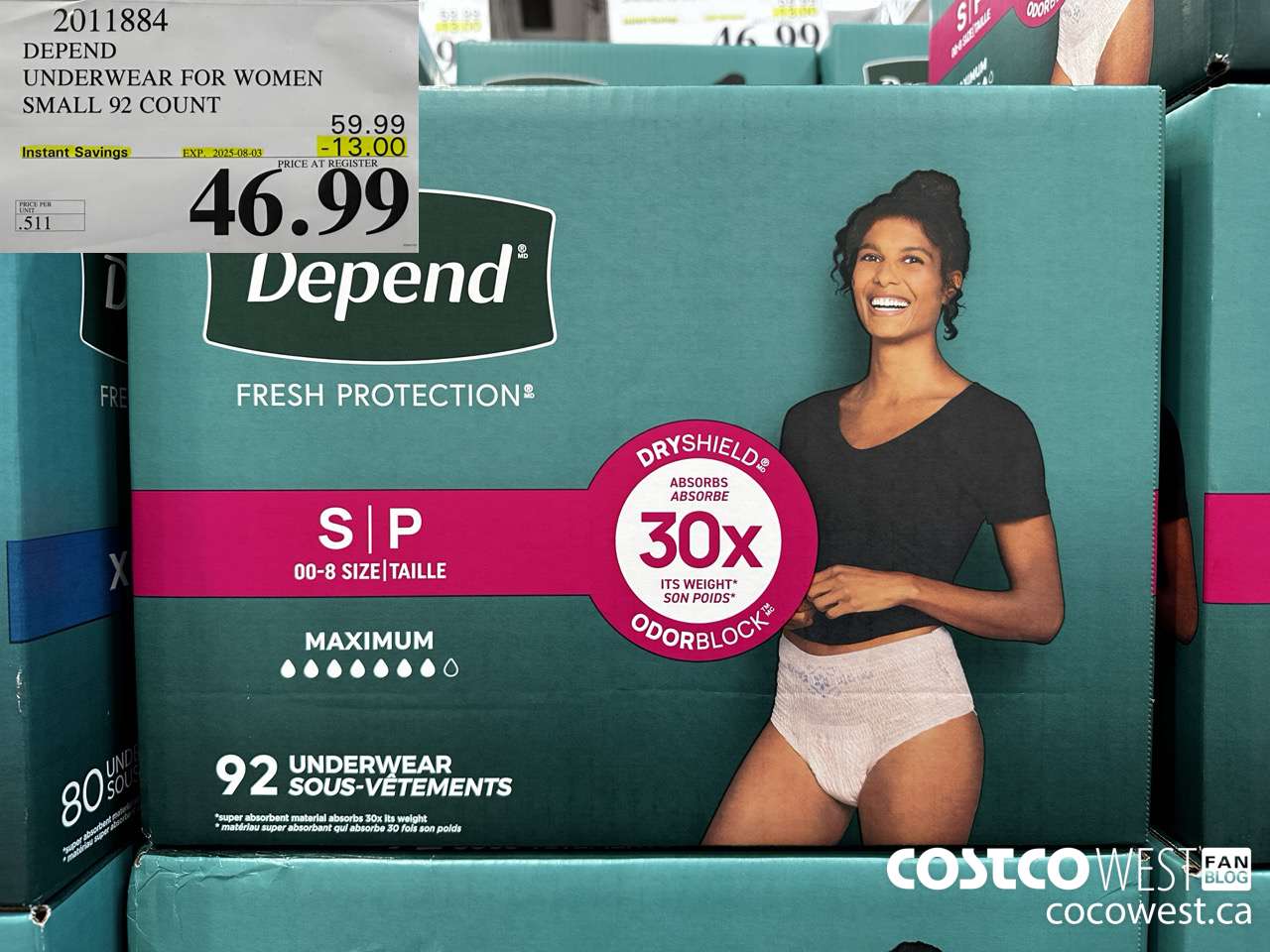 2011884 DEPEND UNDERWEAR FOR WOMEN SMALL 92 COUNT ($13.00 INSTANT SAVINGS EXPIRES ON 2025-08-03) $46.99