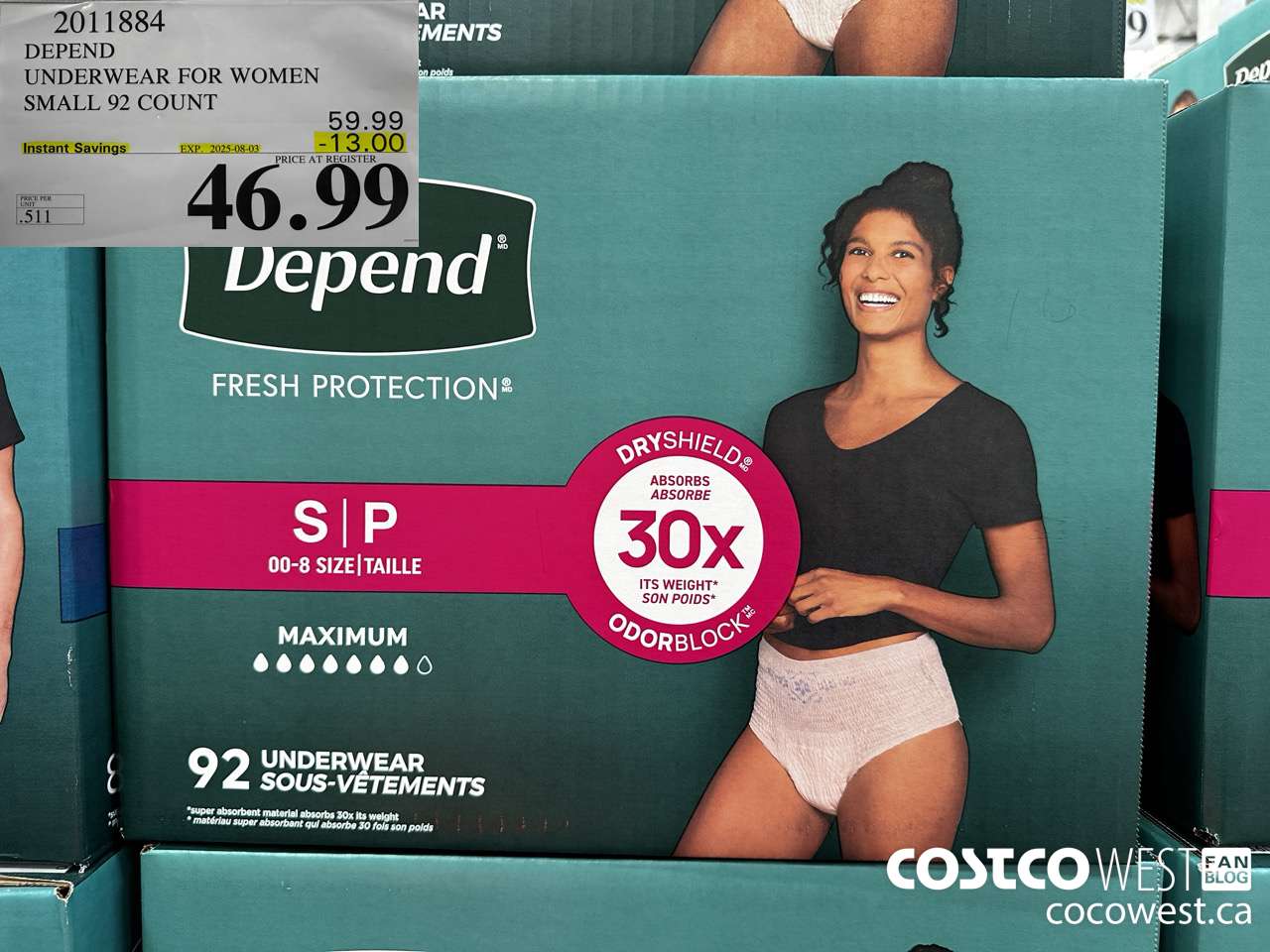 2011884 DEPEND UNDERWEAR FOR WOMEN SMALL 92 COUNT ($13.00 INSTANT SAVINGS EXPIRES ON 2025-08-03) $46.99