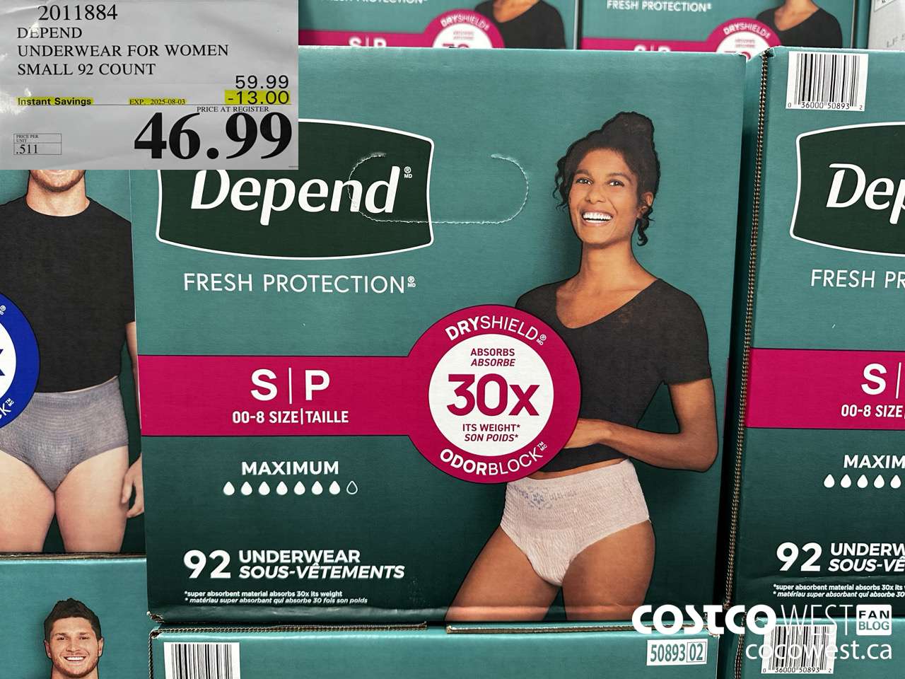 2011884 DEPEND UNDERWEAR FOR WOMEN SMALL 92 COUNT ($13.00 INSTANT SAVINGS EXPIRES ON 2025-08-03) $46.99