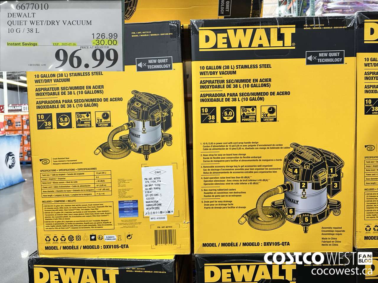 6677010 DEWALT QUIET WET/DRY VACUUM 10G/38L ($30.00 INSTANT SAVINGS EXPIRES ON 2025-07-16) $96.99