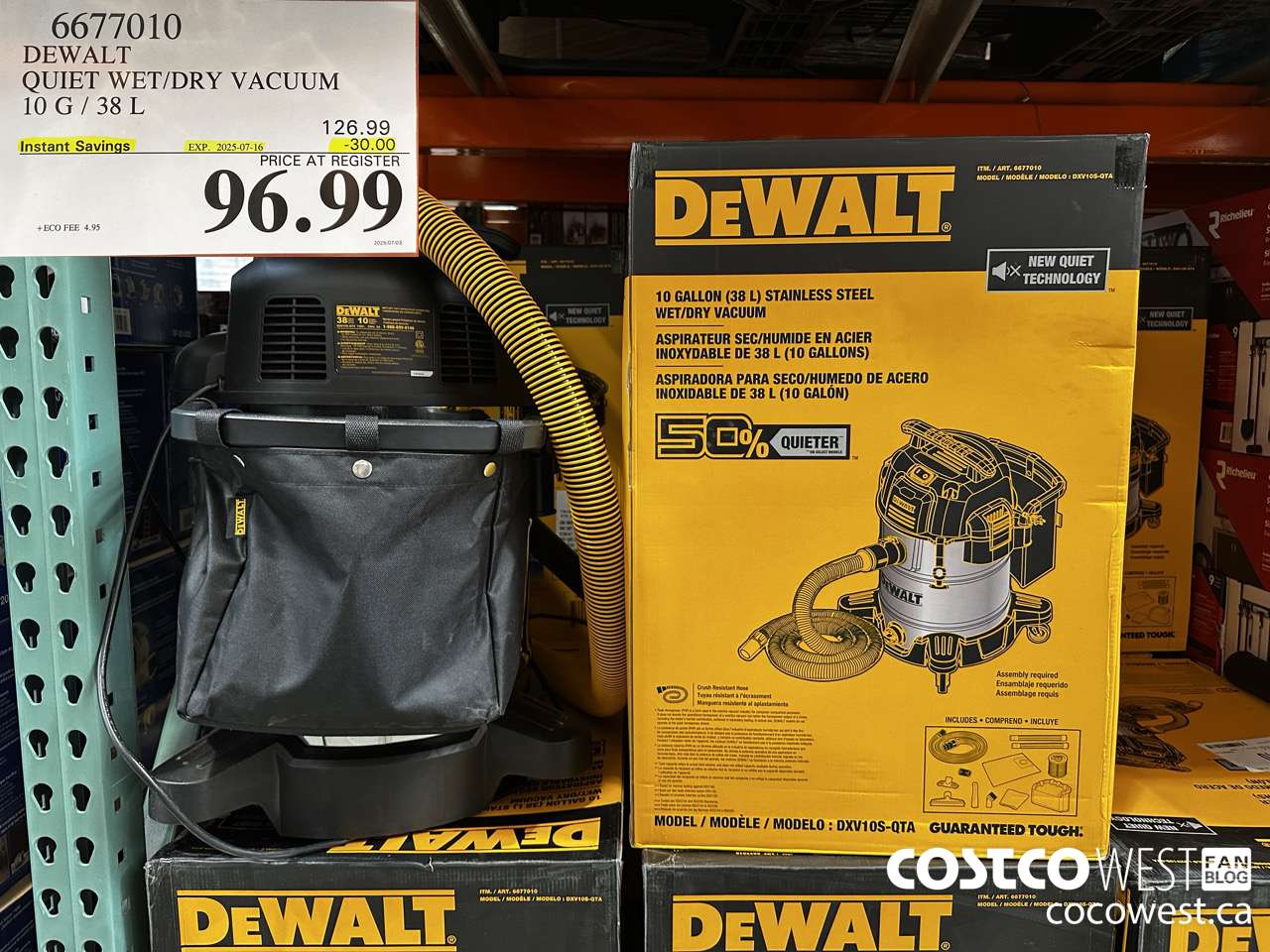 6677010 DEWALT QUIET WET/DRY VACUUM 10G/38L ($30.00 INSTANT SAVINGS EXPIRES ON 2025-07-16) $96.99