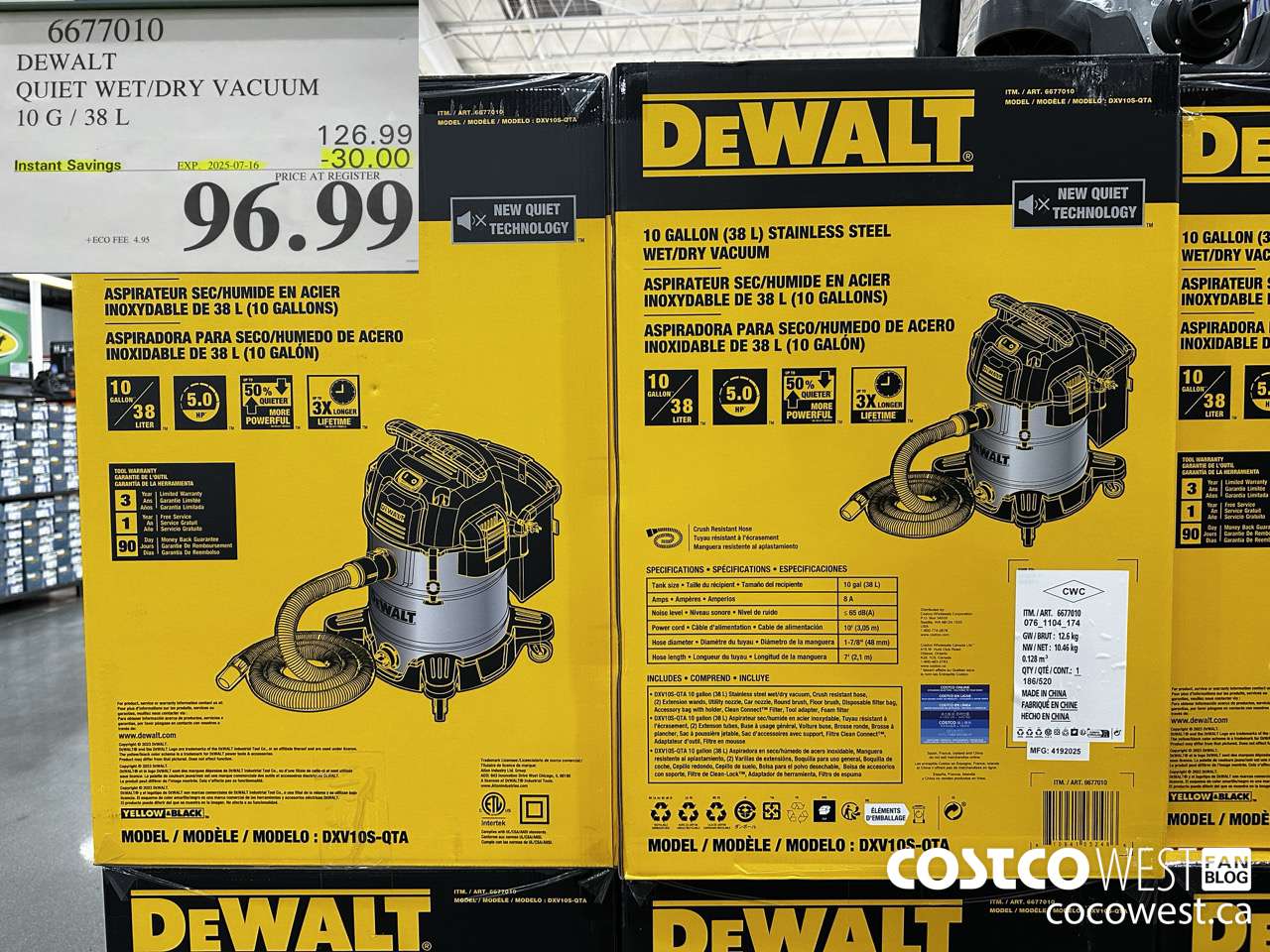6677010 DEWALT QUIET WET/DRY VACUUM 10G/38L ($30.00 INSTANT SAVINGS EXPIRES ON 2025-07-16) $96.99