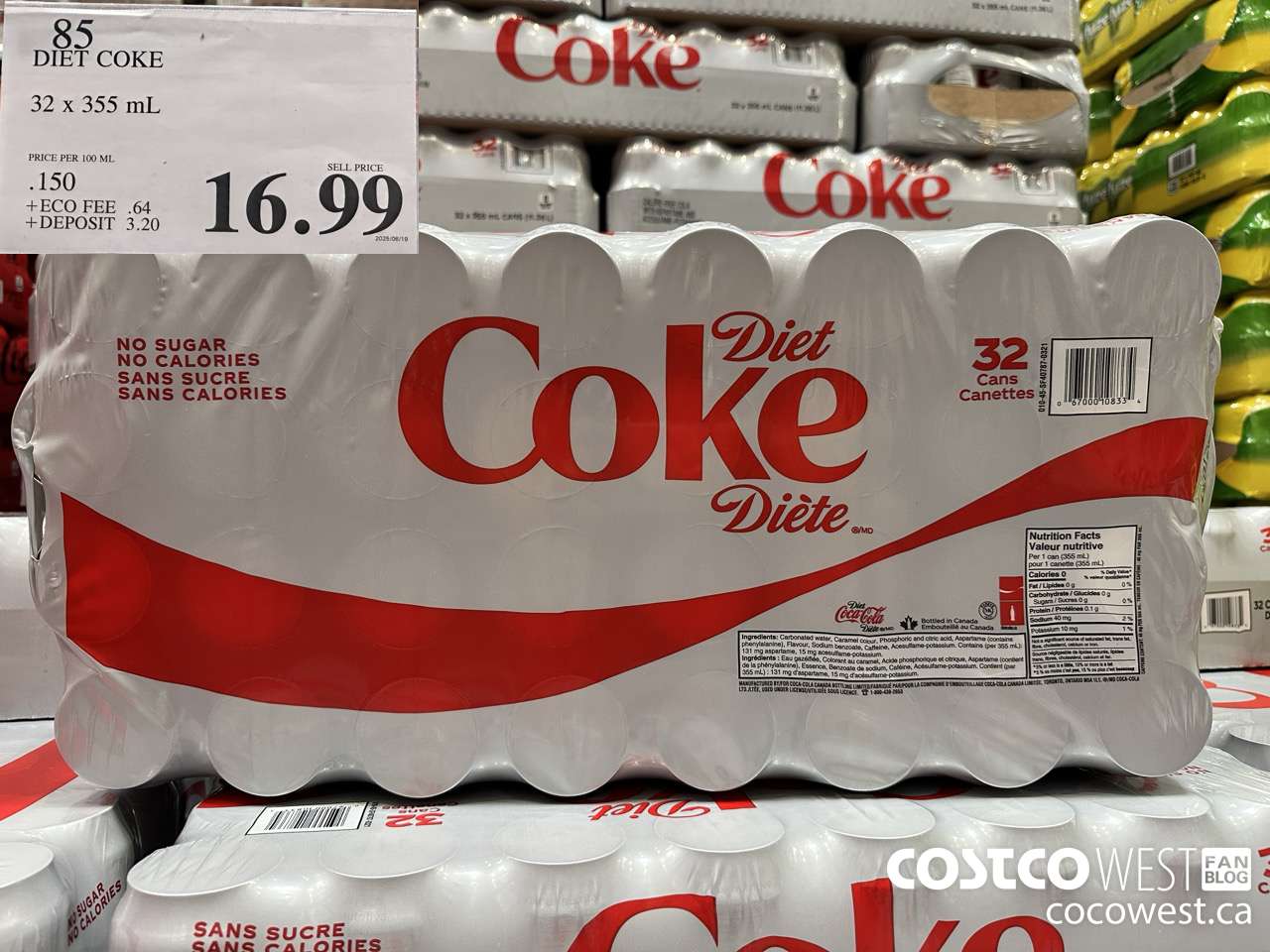 85 DIET COKE 32 x 355 mL $16.99