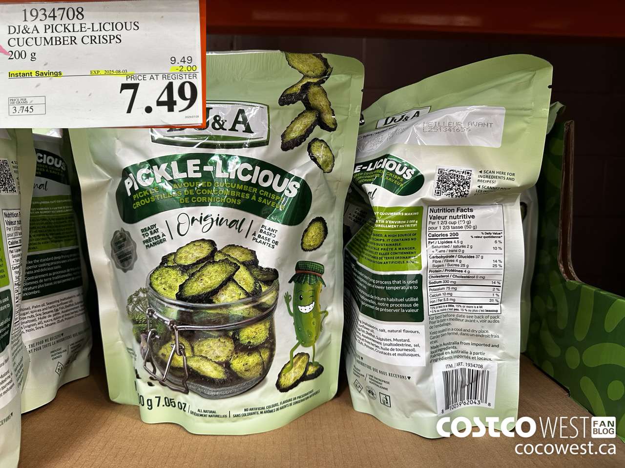 1934708 DJ&A PICKLE-LICIOUS CUCUMBER CRISPS 200G ($2.00 INSTANT SAVINGS EXPIRES ON 2025-08-03) $7.49
