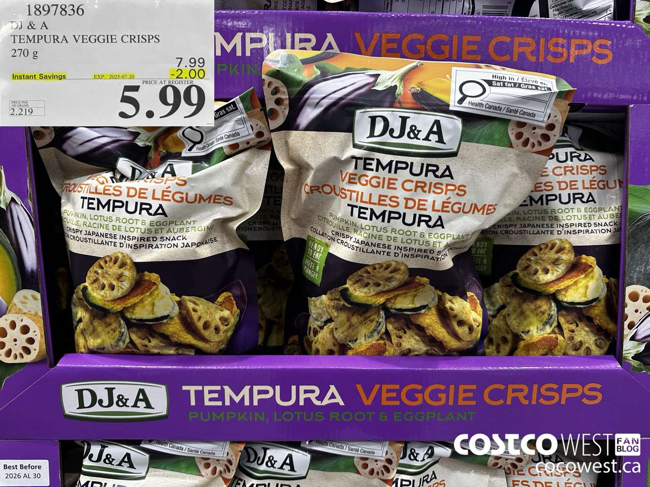 1897836 DJ & A TEMPURA VEGGIE CRISPS 270G ($2.00 INSTANT SAVINGS EXPIRES ON 2025-07-20) $5.99