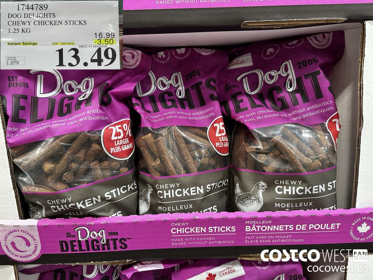 1744789 DOG DELIGHTS CHEWY CHICKEN STICKS 1.25 KG ($3.50 INSTANT SAVINGS EXPIRES ON 2025-08-03) $13.49