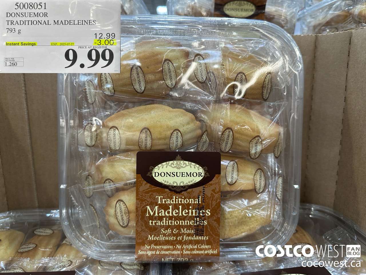 5008051 DONSUEMOR TRADITIONAL MADELEINES 794 g ($3.00 INSTANT SAVINGS EXPIRES ON 2025-07-27) $9.99