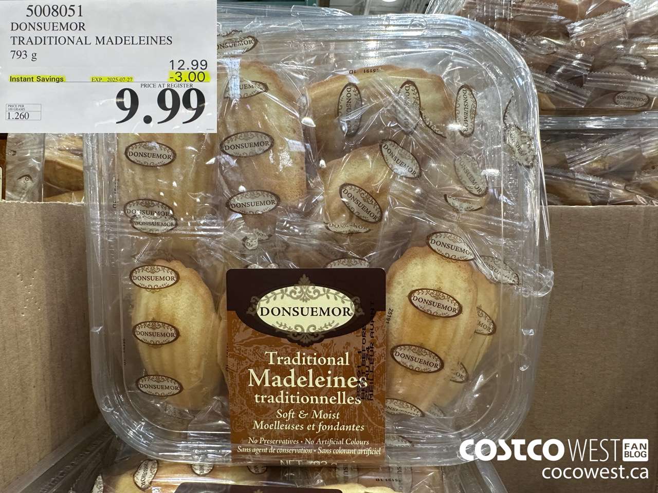 5008051 DONSUEMOR TRADITIONAL MADELEINES 794 g ($3.00 INSTANT SAVINGS EXPIRES ON 2025-07-27) $9.99