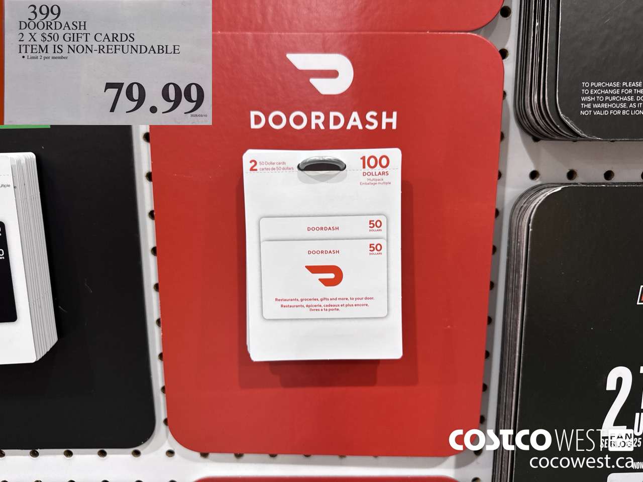 399 DOORDASH 2 X $50 GIFT CARDS NON-REFUNDABLE $79.99