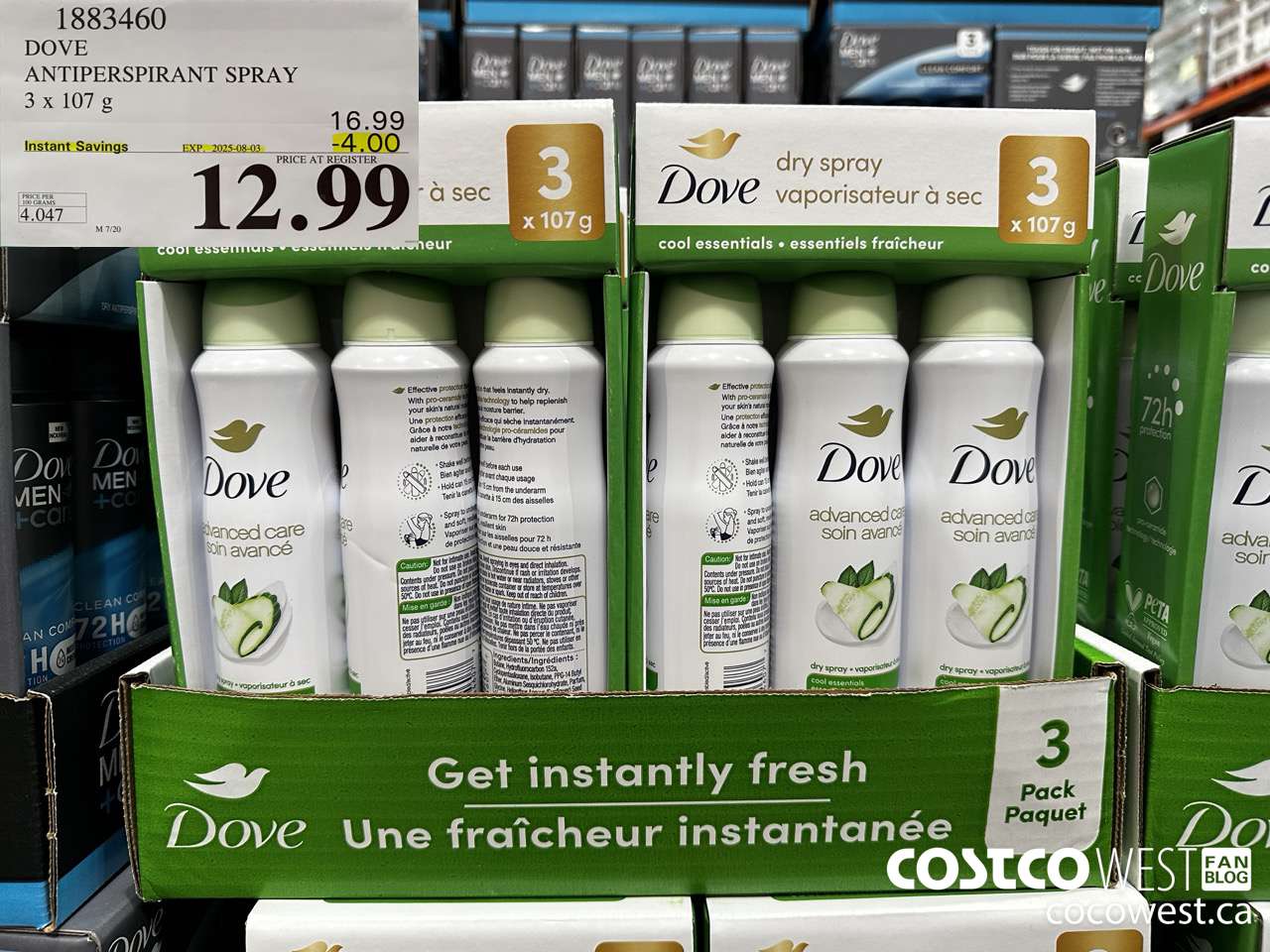 1883460 DOVE ANTIPERSPIRANT SPRAY 3 X 107G ($4.00 INSTANT SAVINGS EXPIRES ON 2025-08-03) $12.99