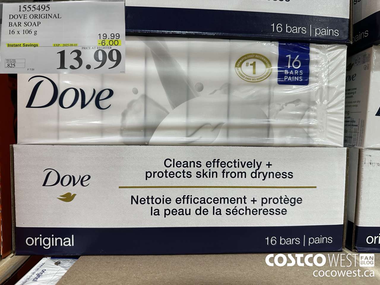 1555495 DOVE BAR SOAP WHITE 16 x 106 g ($6.00 INSTANT SAVINGS EXPIRES ON 2025-08-03) $13.99
