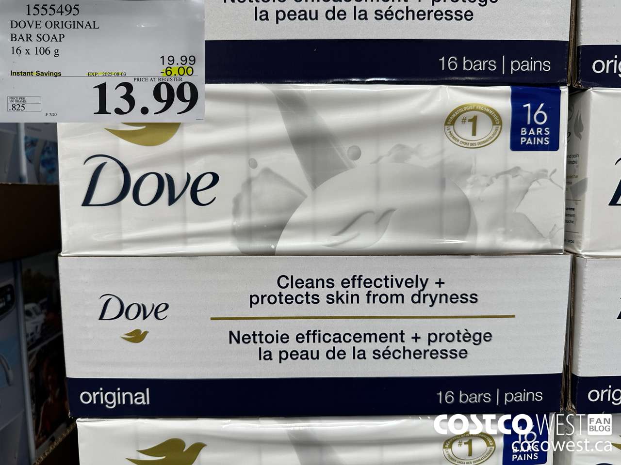 1555495 DOVE BAR SOAP WHITE 16 x 106 g ($6.00 INSTANT SAVINGS EXPIRES ON 2025-08-03) $13.99